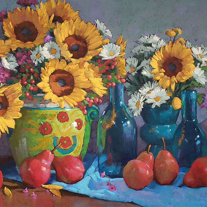 thumbnail of Sunflowers, Daisies, and Red Pears